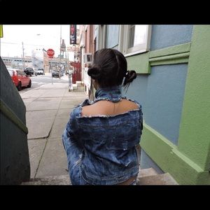 Well made Acid washed custom ripped Jean Jacket